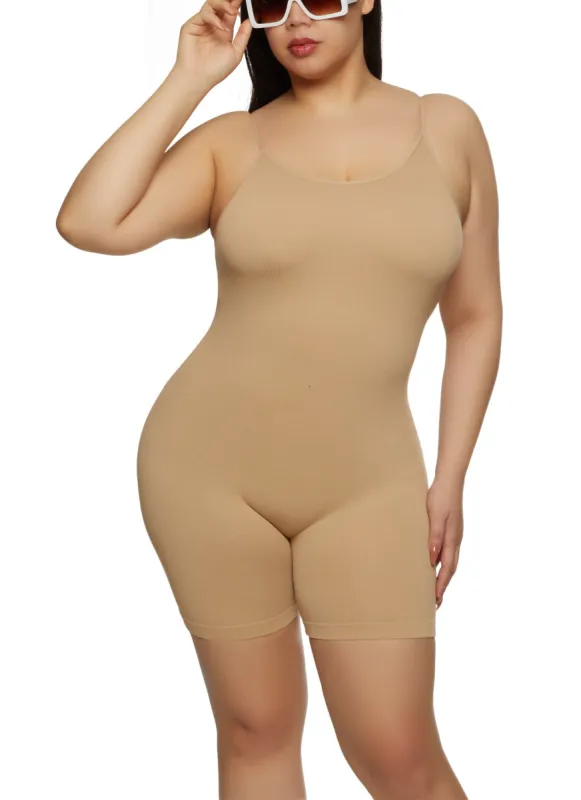 Plus Size Seamless Ribbed Cami Romper sold by Rainbow