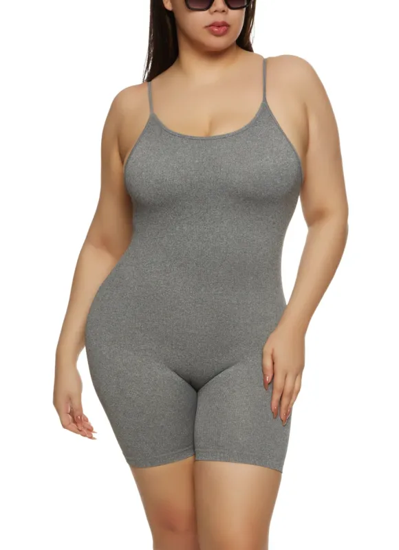 Plus Size Seamless Ribbed Cami Romper sold by Rainbow