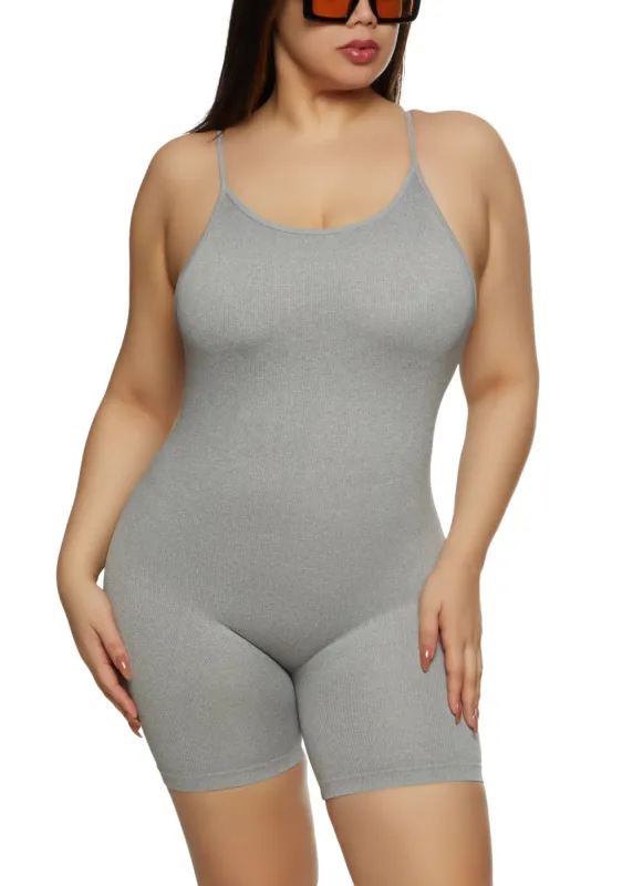 Plus Size Seamless Ribbed Cami Romper sold by Rainbow