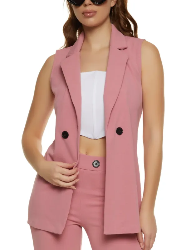 Crepe Knit Button Detail Blazer Vest sold by Rainbow