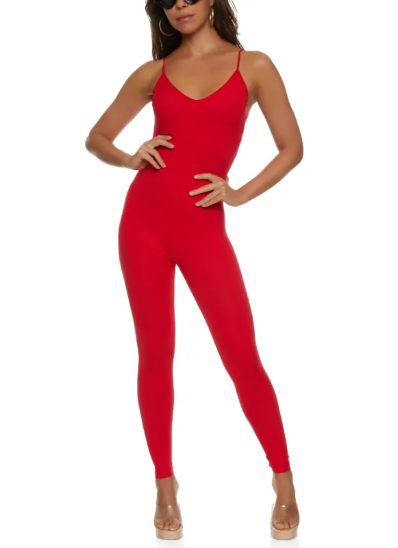 Seamless Ribbed V Neck Cami Catsuit sold by Rainbow