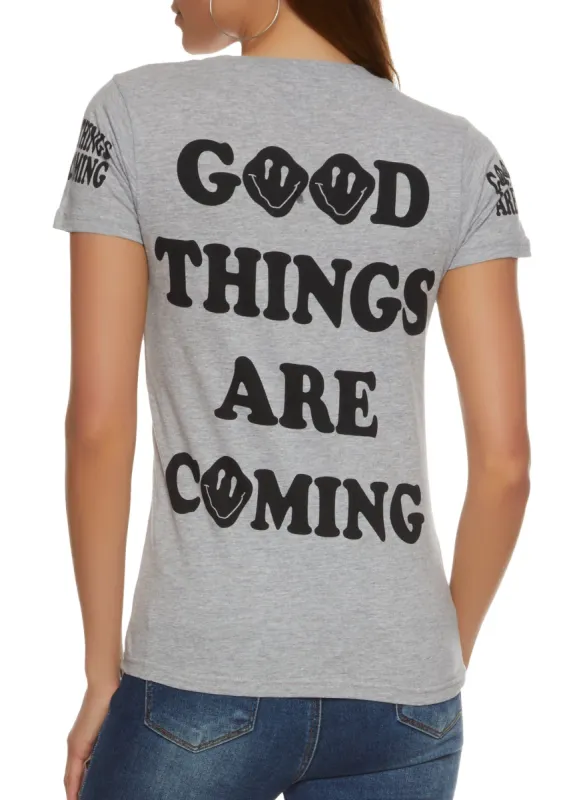 Good Things Are Coming Smiley Graphic Tee sold by Rainbow