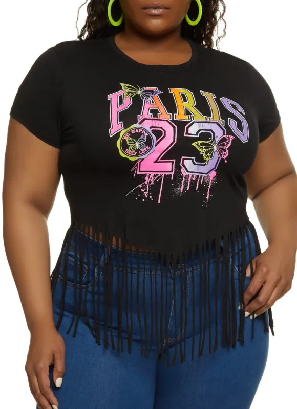 Plus Size Paris 23 Fringe Graphic Tee sold by Rainbow