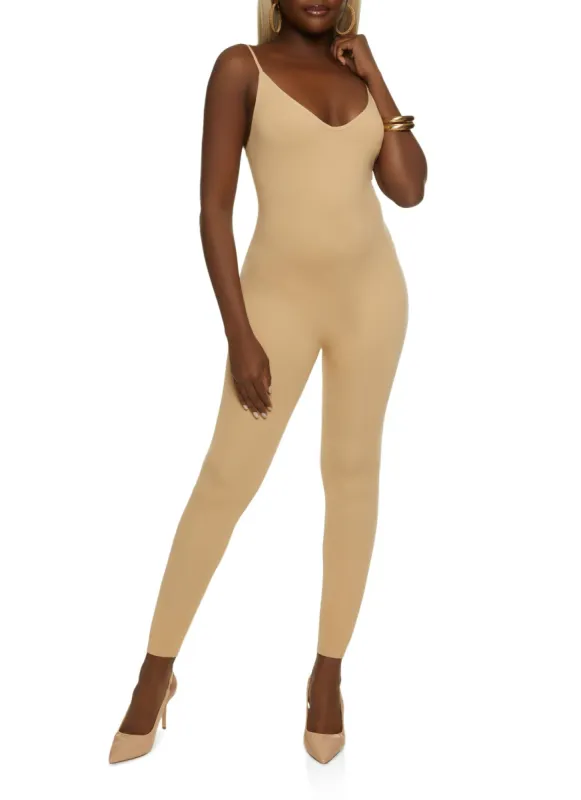 Seamless Ribbed V Neck Cami Catsuit sold by Rainbow