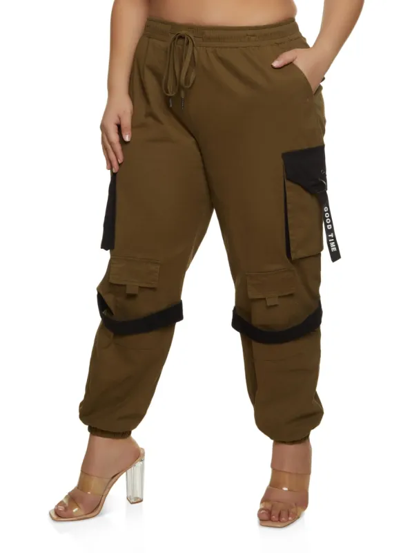 Plus Size High Waist Cargo Joggers sold by Rainbow