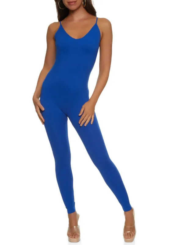 Seamless Ribbed V Neck Cami Catsuit sold by Rainbow