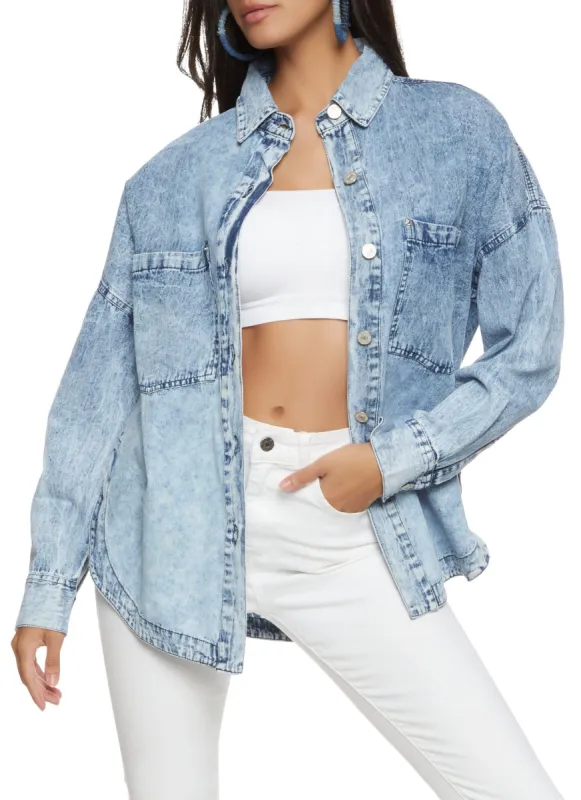 Acid Wash Tunic Denim Shirt sold by Rainbow