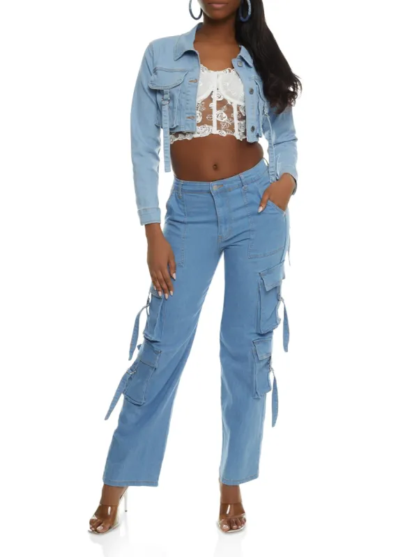 Denim Cropped Cargo Pocket Jean Jacket sold by Rainbow