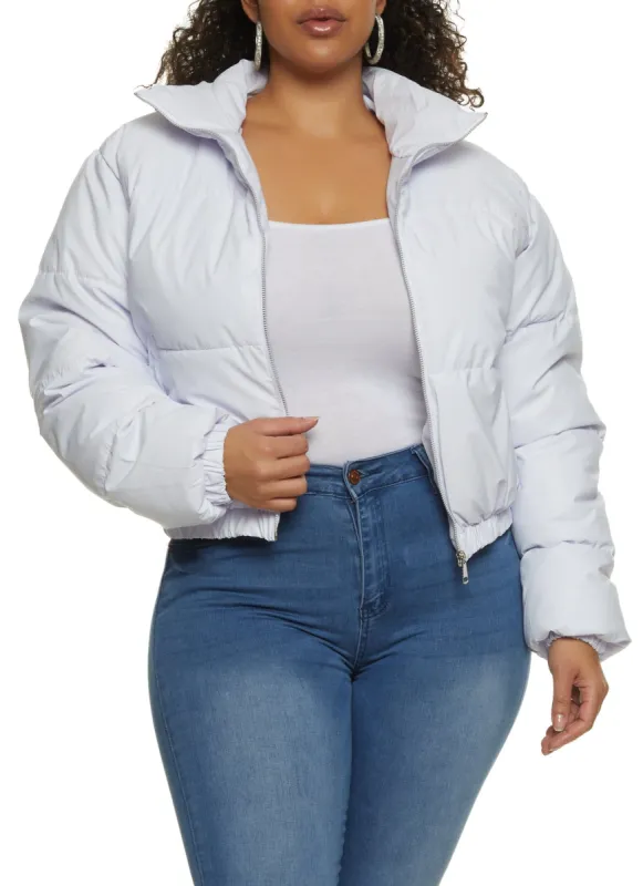 Plus Size Faux Leather Zip Front Puffer Jacket sold by Rainbow