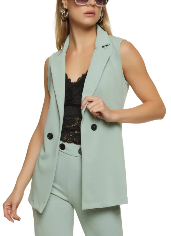 Crepe Knit Button Detail Blazer Vest sold by Rainbow