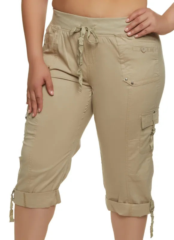 Plus Size Cuffed Cargo Capri Pants sold by Rainbow