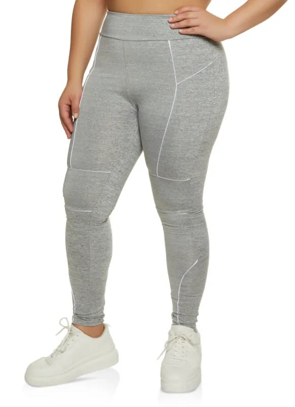 Plus Size High Waist Contrast Piping Leggings sold by Rainbow