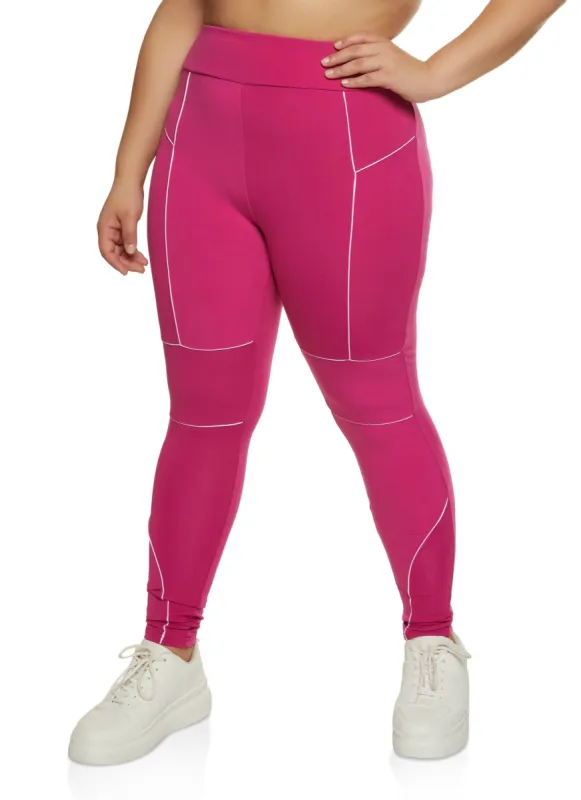 Plus Size High Waist Contrast Piping Leggings sold by Rainbow