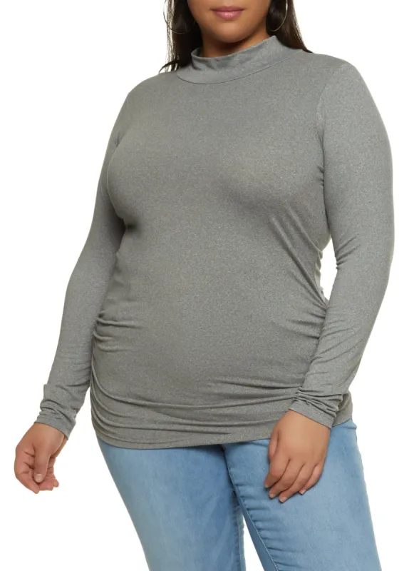 Plus Size Basic Mock Neck Ruched Side Top sold by Rainbow