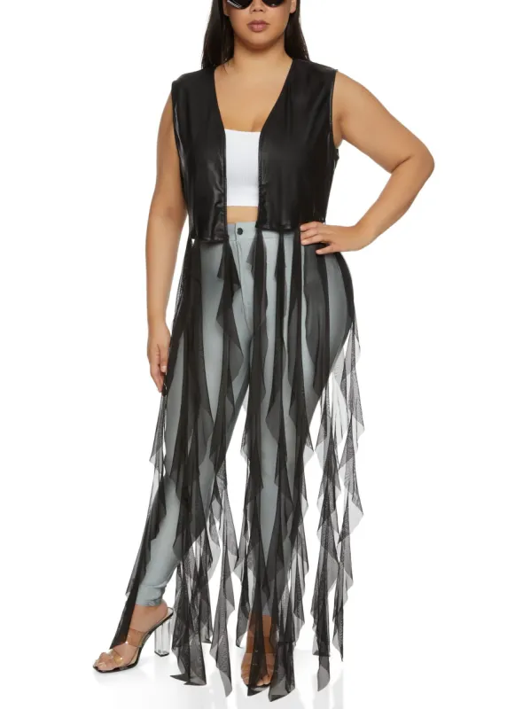 Plus Size Leather Look Mesh Fringe Vest sold by Rainbow