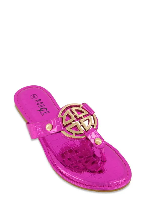 Faux Croc Geo Pendant Thong Sandals sold by Rainbow