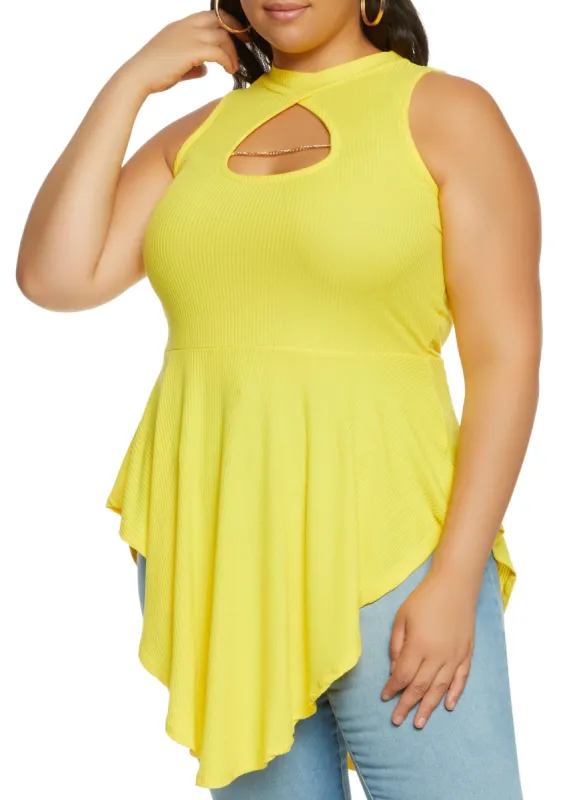Plus Size Keyhole Chain Hanky Hem Top sold by Rainbow