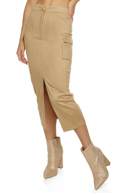Faux Suede Cargo Pocket Maxi Skirt sold by Rainbow
