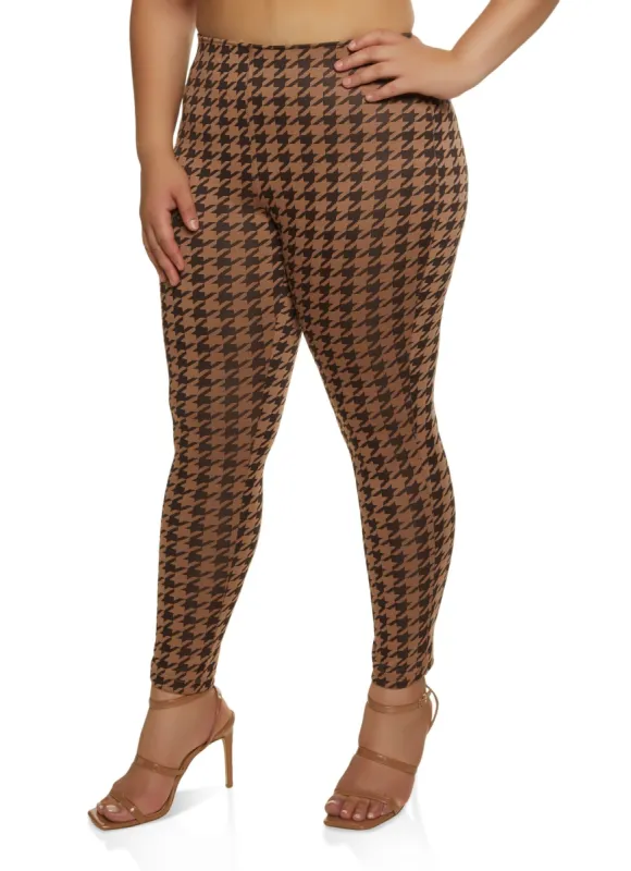 Plus Size Houndstooth Print Pull On Pants sold by Rainbow