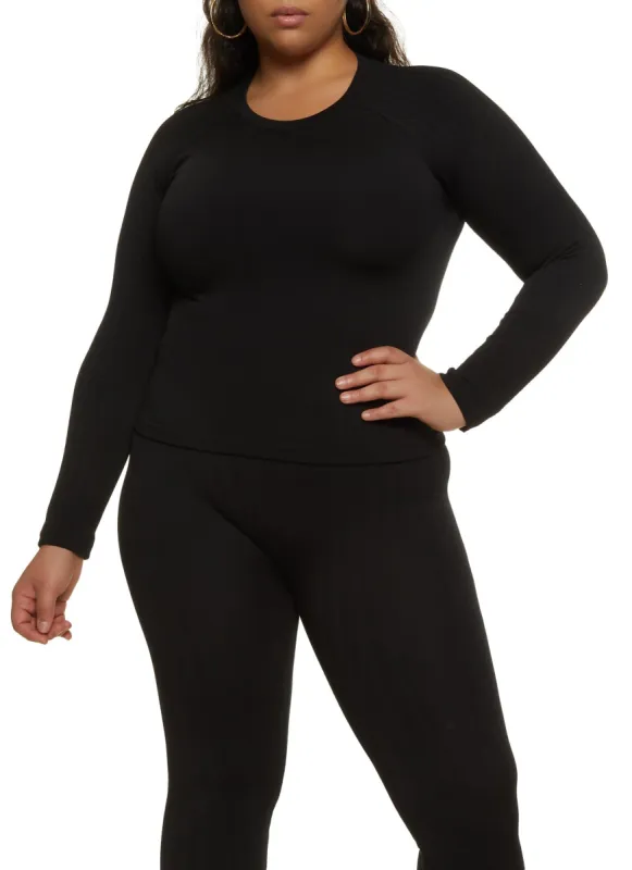 Plus Size Textured Knit Long Sleeve Top sold by Rainbow