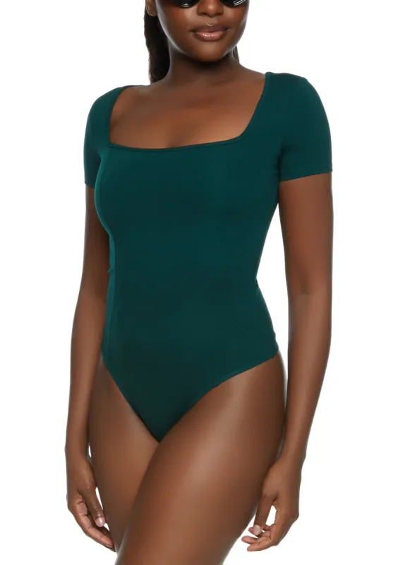 Solid Short Sleeve Square Neck Bodysuit sold by Rainbow
