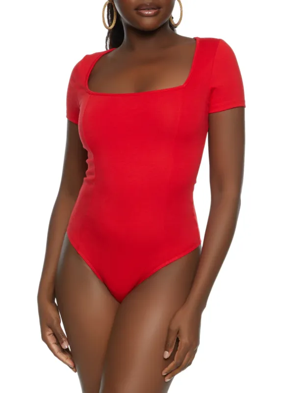 Solid Short Sleeve Square Neck Bodysuit sold by Rainbow