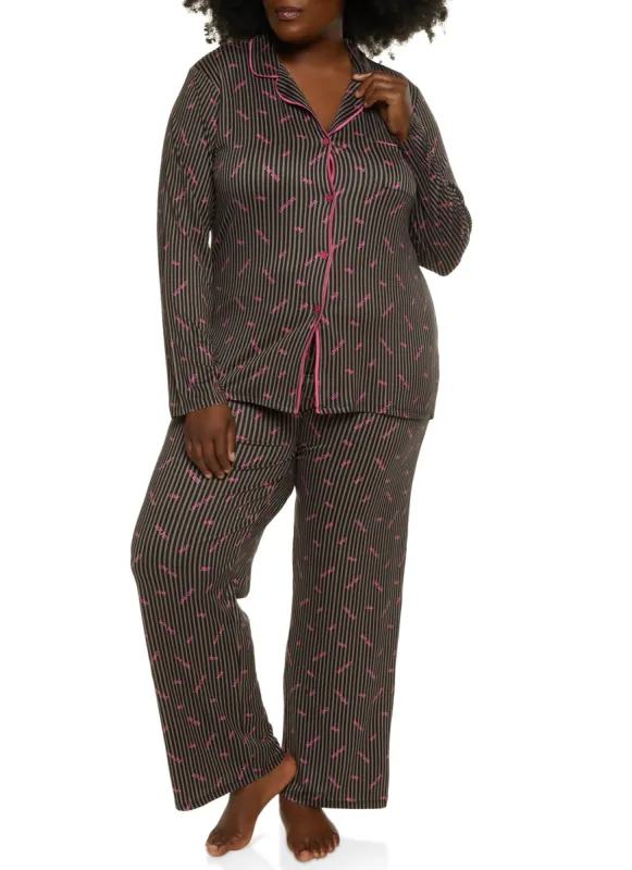 Plus Size Striped Love Pajama Shirt and Pants sold by Rainbow