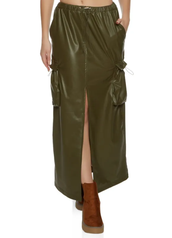 Faux Leather Toggle Drawstring Cargo Skirt sold by Rainbow