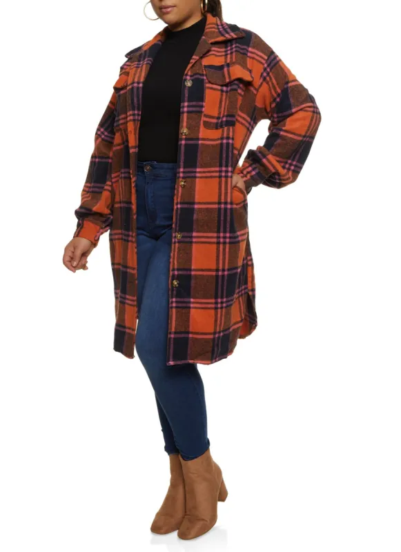 Plus Size Brushed Knit Plaid Longline Shacket sold by Rainbow