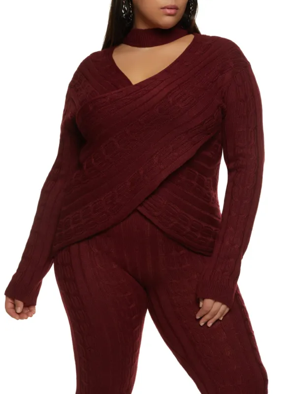 Plus Size Cable Knit Cut Out Criss Cross Sweater sold by Rainbow