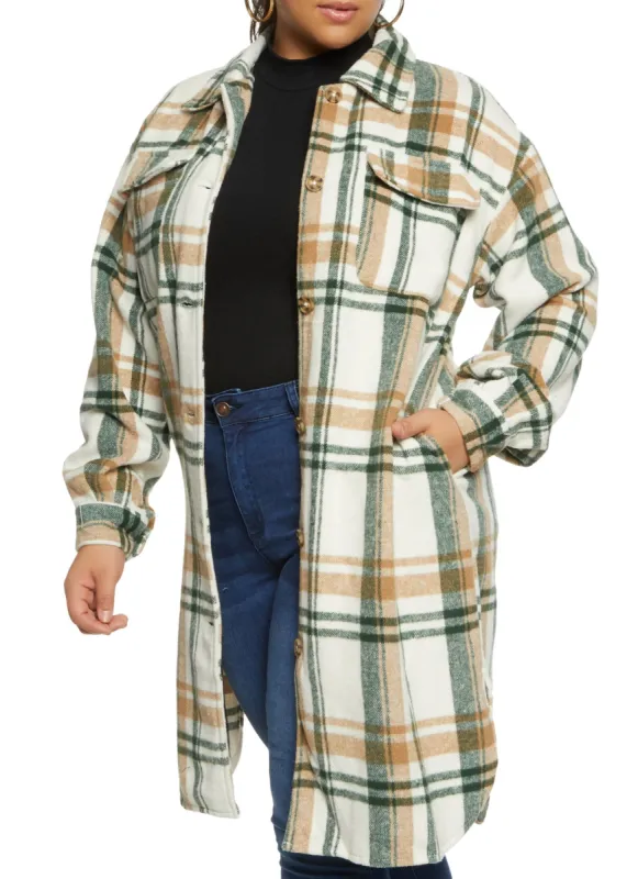 Plus Size Brushed Knit Plaid Longline Shacket sold by Rainbow