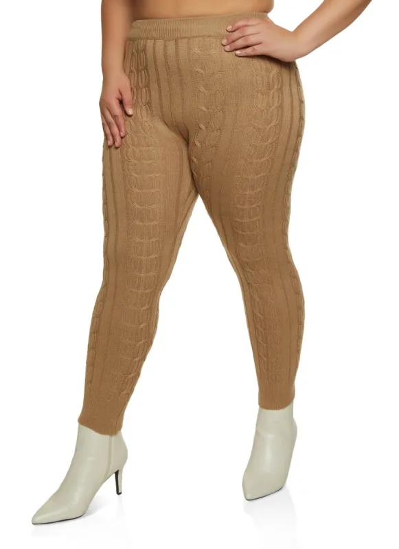 Plus Size Cable Knit High Waist Leggings sold by Rainbow