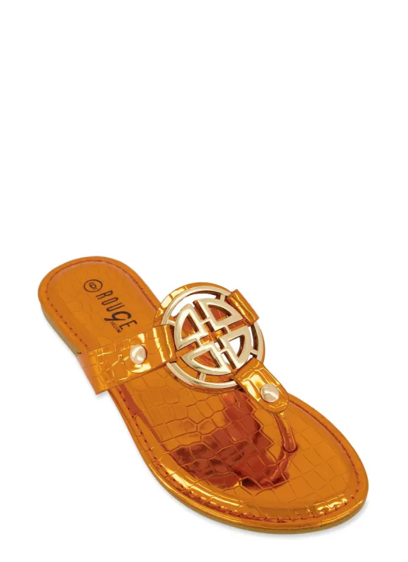 Faux Croc Geo Pendant Thong Sandals sold by Rainbow