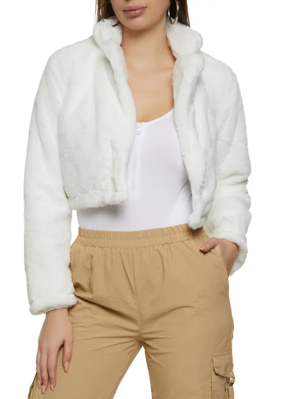 Faux Fur Snap Button Cropped Jacket sold by Rainbow