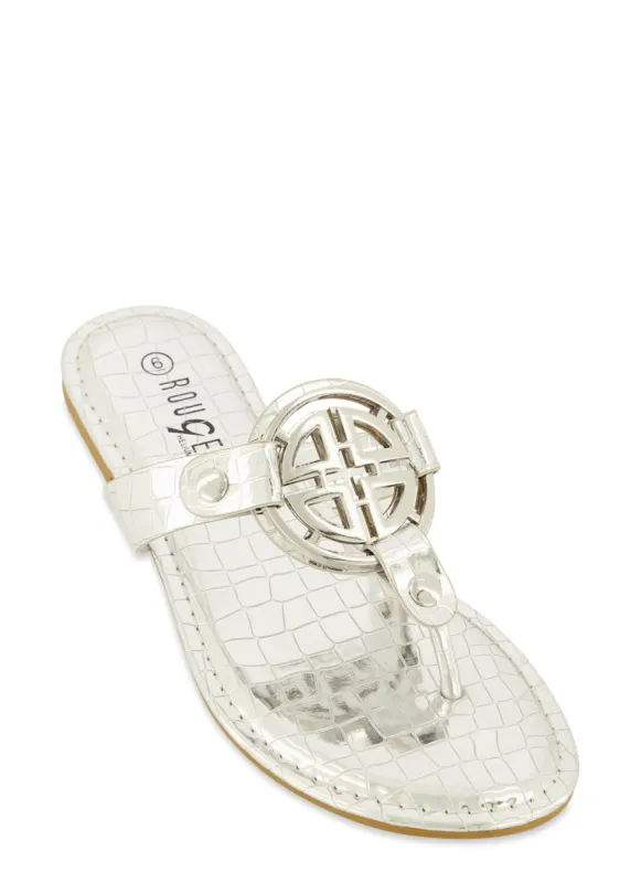 Faux Croc Geo Pendant Thong Sandals sold by Rainbow