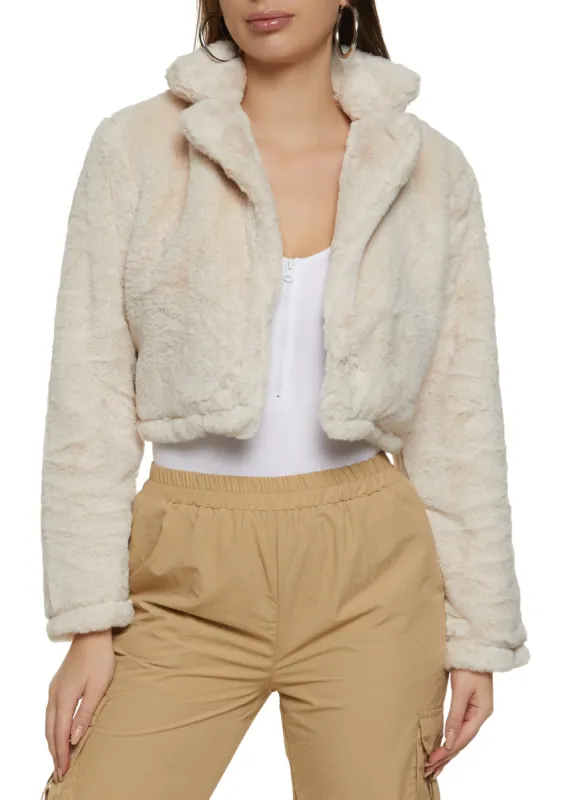 Faux Fur Snap Button Cropped Jacket sold by Rainbow