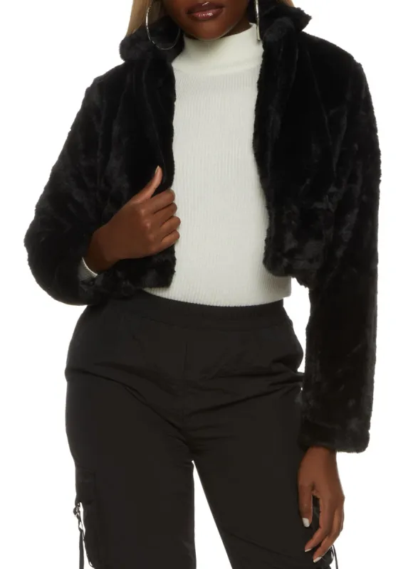 Faux Fur Snap Button Cropped Jacket sold by Rainbow