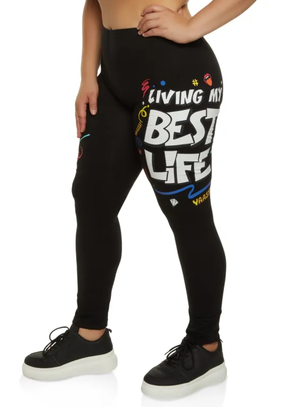 Plus Size Living My Best Life Graphic Leggings sold by Rainbow