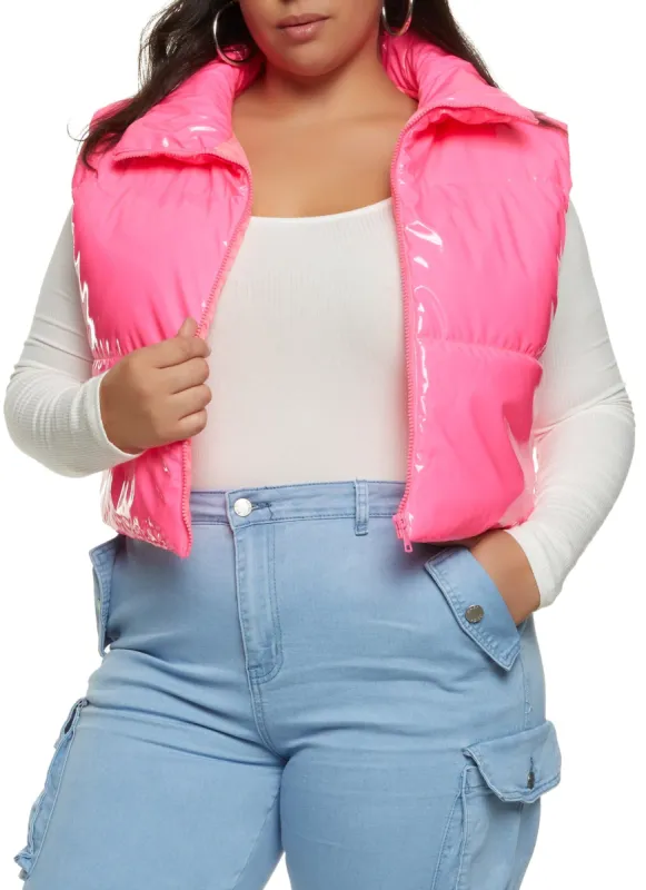 Plus Size Faux Patent Leather Puffer Vest sold by Rainbow