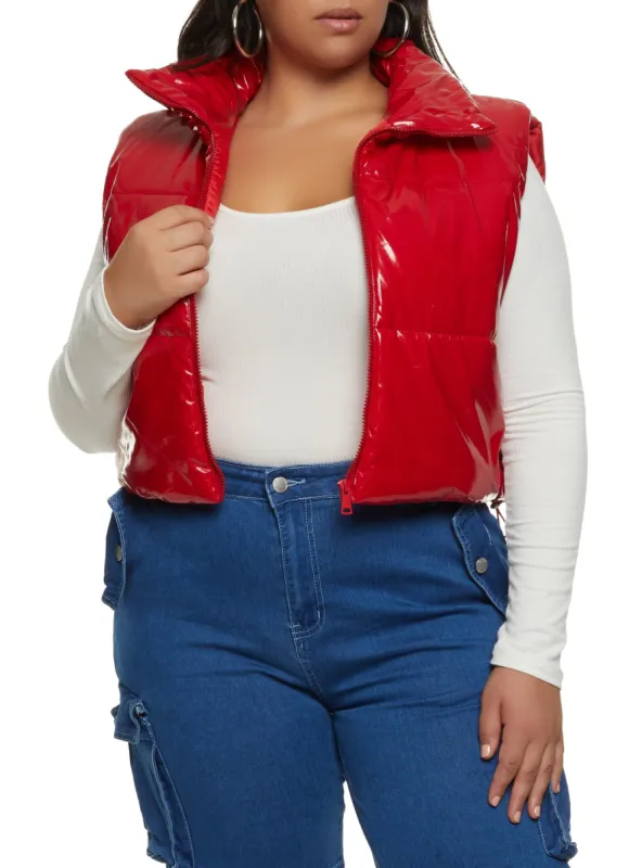 Plus Size Faux Patent Leather Puffer Vest sold by Rainbow