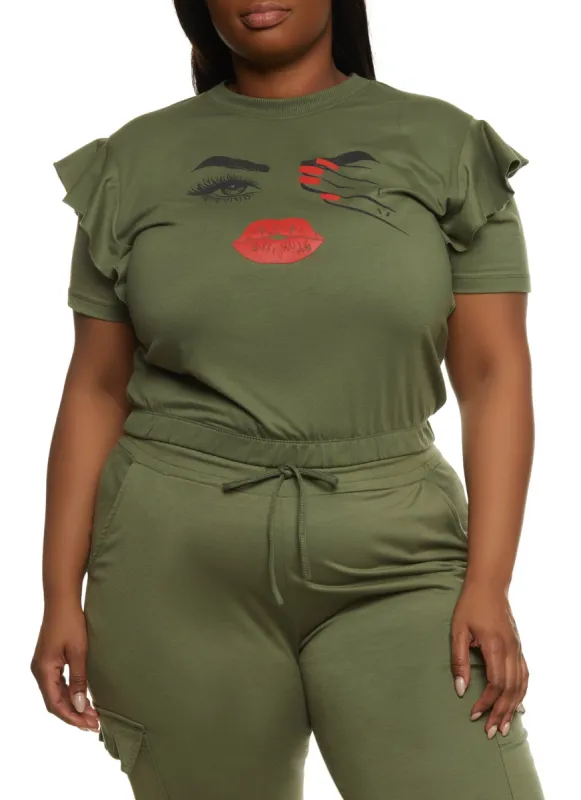 Plus Size Flutter Sleeve Graphic Sweatshirt sold by Rainbow