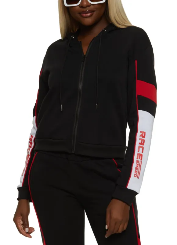 Fleece Race Speed Graphic Hooded Track Jacket sold by Rainbow
