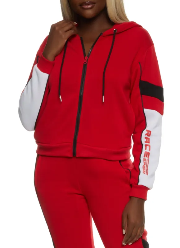 Fleece Race Speed Graphic Hooded Track Jacket sold by Rainbow