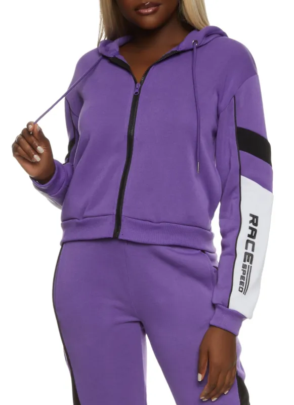 Fleece Race Speed Graphic Hooded Track Jacket sold by Rainbow