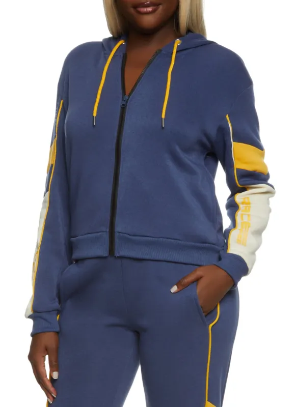 Fleece Race Speed Graphic Hooded Track Jacket sold by Rainbow
