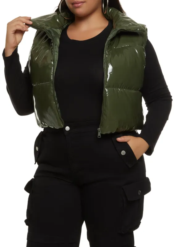 Plus Size Faux Patent Leather Puffer Vest sold by Rainbow