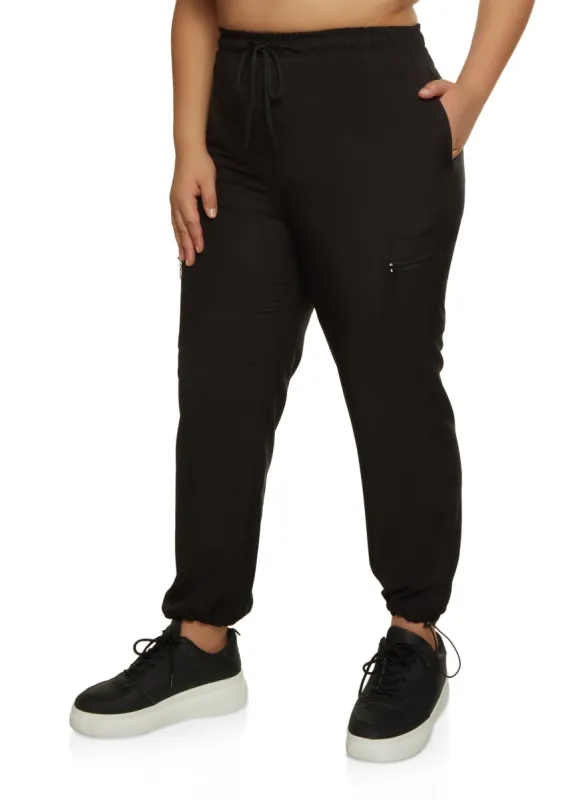 Plus Size Solid Zip Pocket Parachute Joggers sold by Rainbow