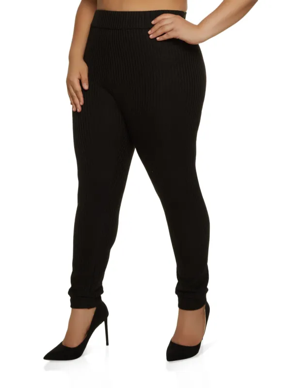 Plus Size Ribbed Knit High Waist Leggings sold by Rainbow
