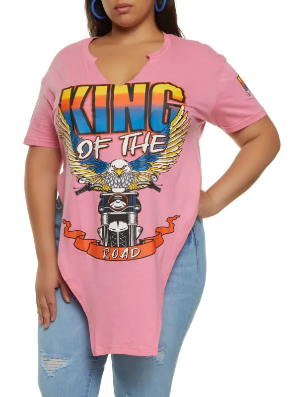 Plus Size King of The Road Hanky Hem Graphic Tee sold by Rainbow