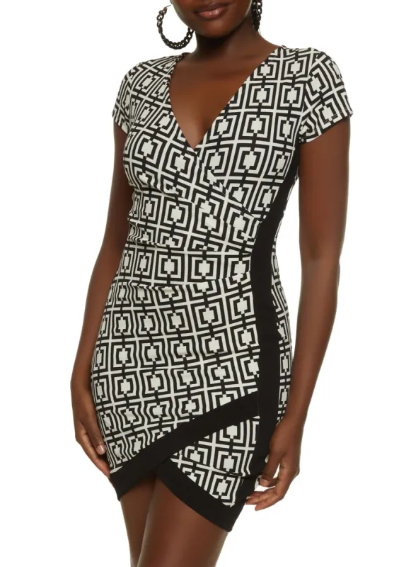 Geometric Print Faux Wrap Dress sold by Rainbow